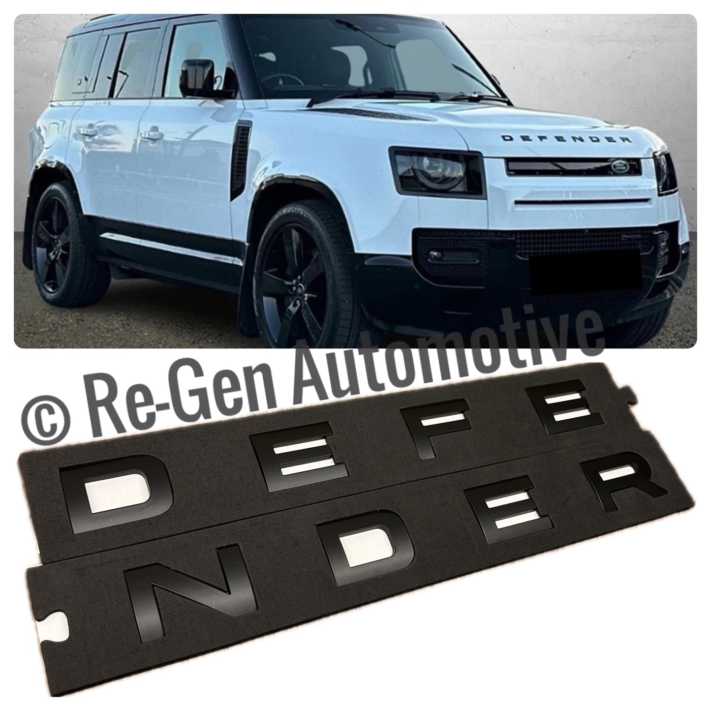 NEW DEFENDER BONNET LETTERS / BADGES MATTE BLACK QUALITY ABS SELF ADHESIVE