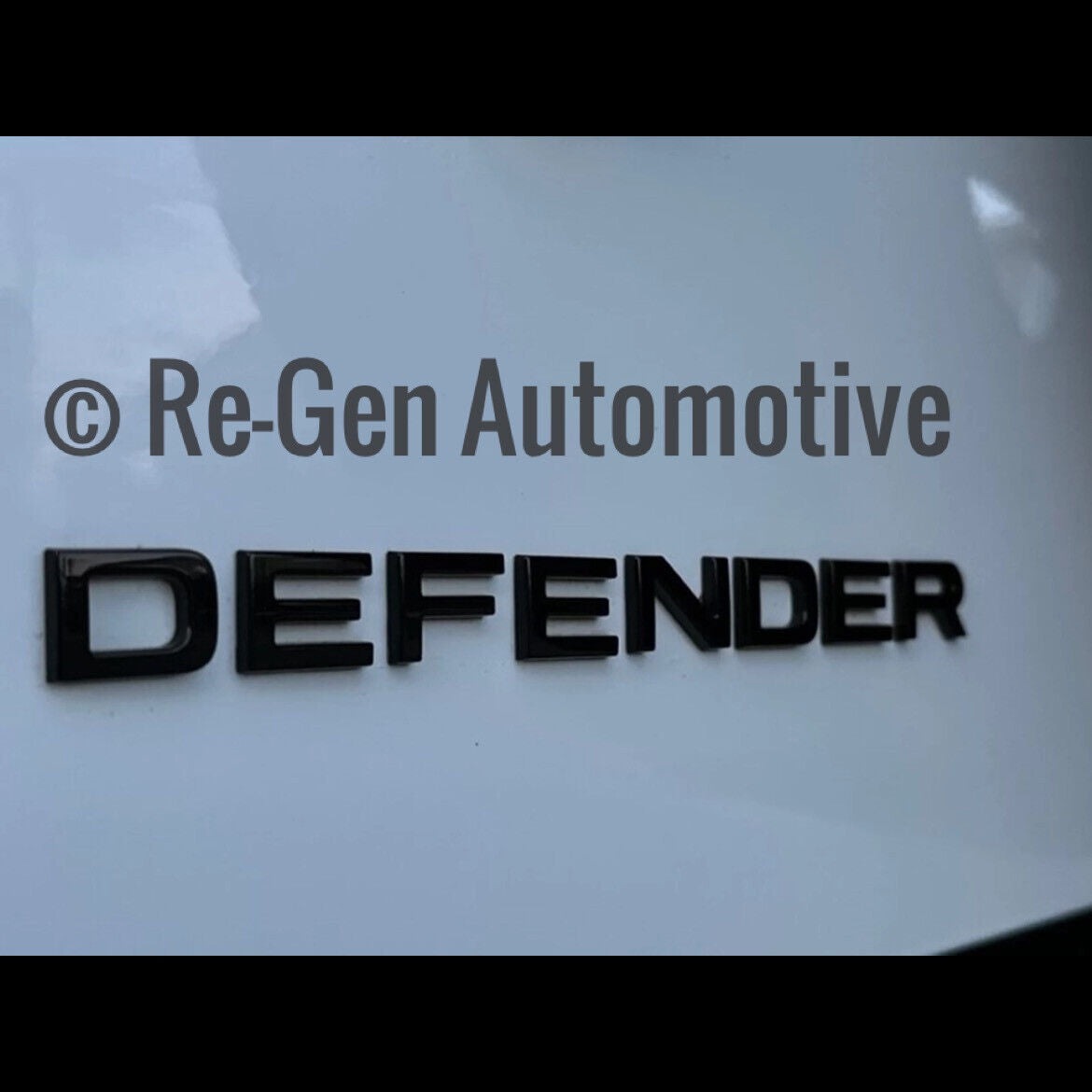 NEW DEFENDER REAR DOOR TAILGATE LETTERS / BADGES GLOSS BLACK ABS SELF ADHESIVE