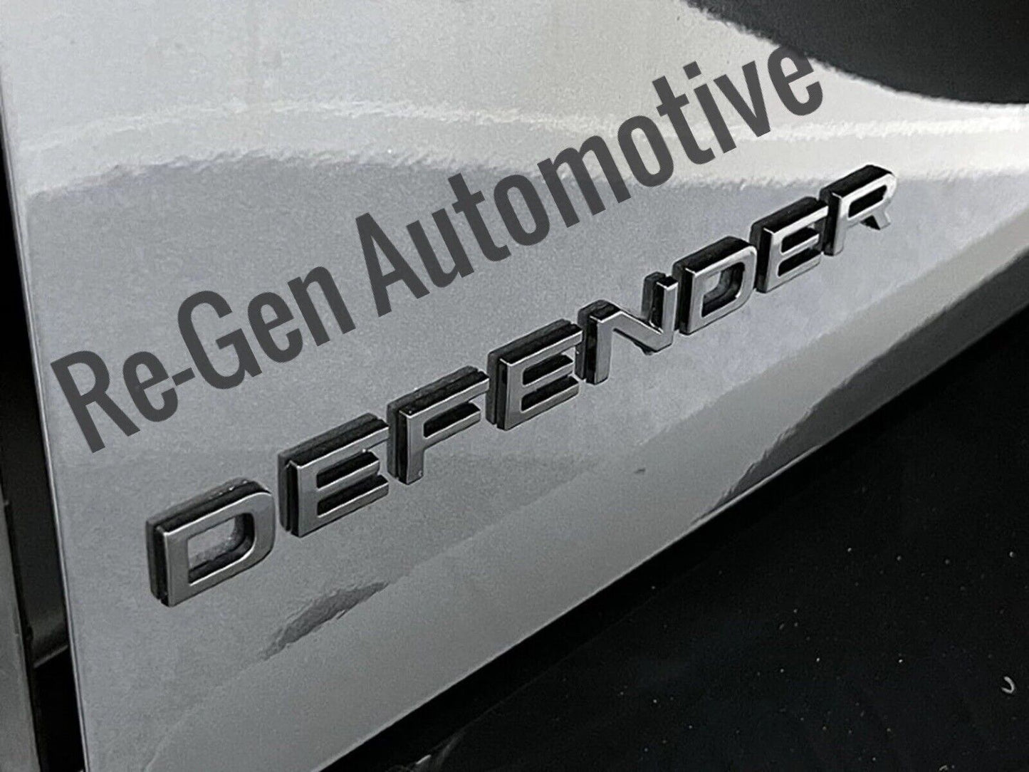 NEW DEFENDER BONNET / REAR DOOR BADGES LETTERS GLOSS BLACK SELF ADHESIVE X2