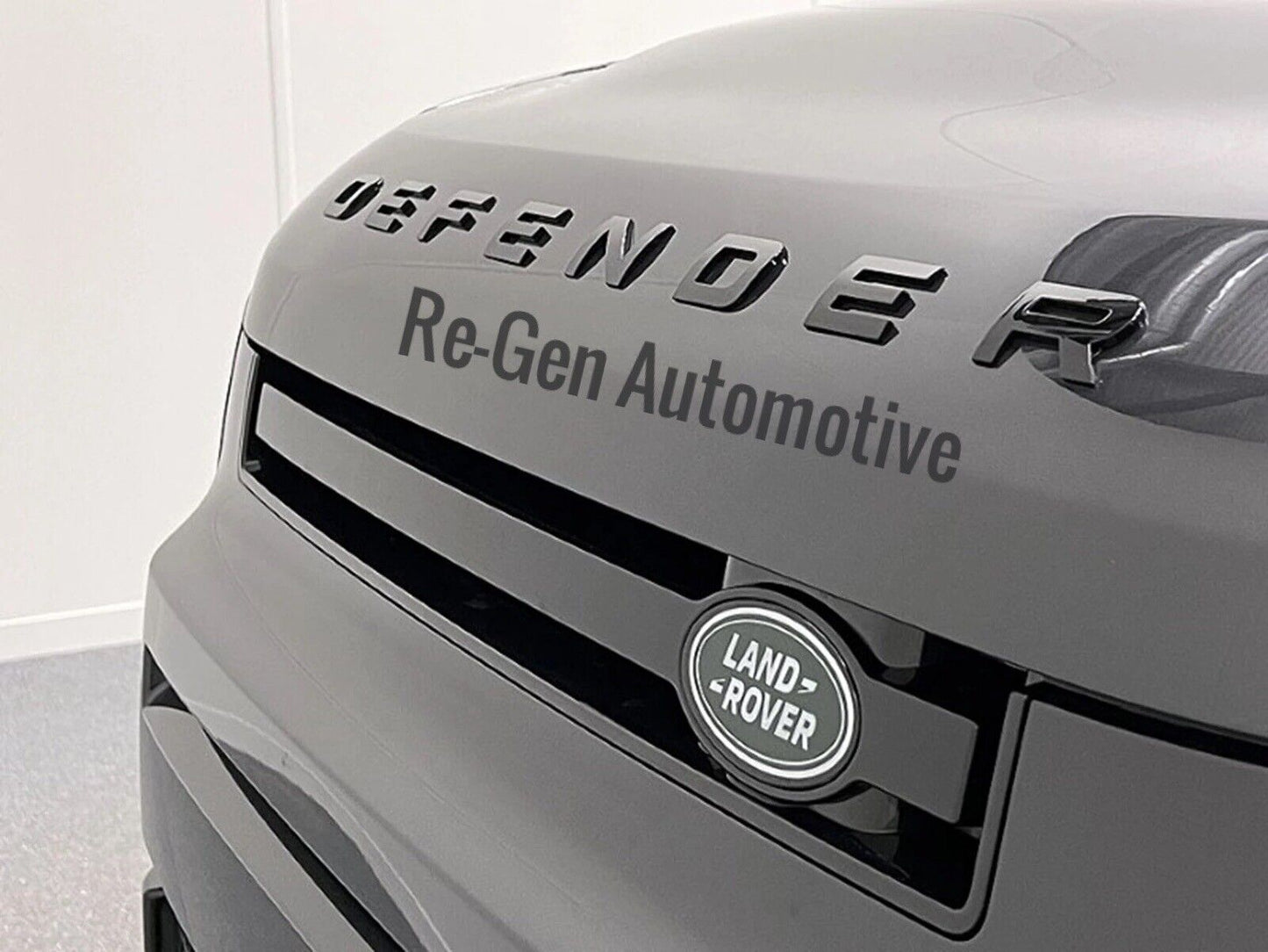 NEW DEFENDER BONNET / REAR DOOR BADGES LETTERS GLOSS BLACK SELF ADHESIVE X2