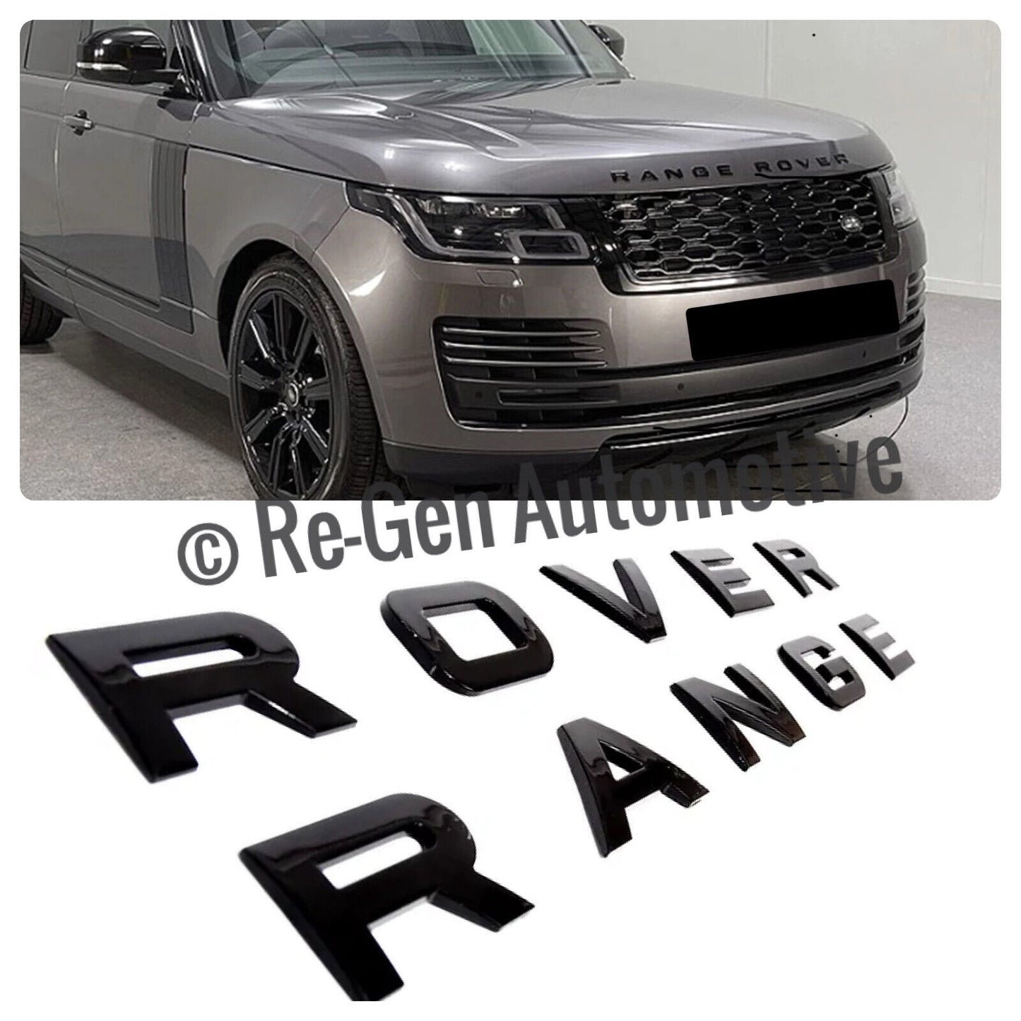 X2 RANGE ROVER VOGUE SPORT EVOQUE GLOSS BLACK BONNET TAILGATE BADGES LETTERS ABS