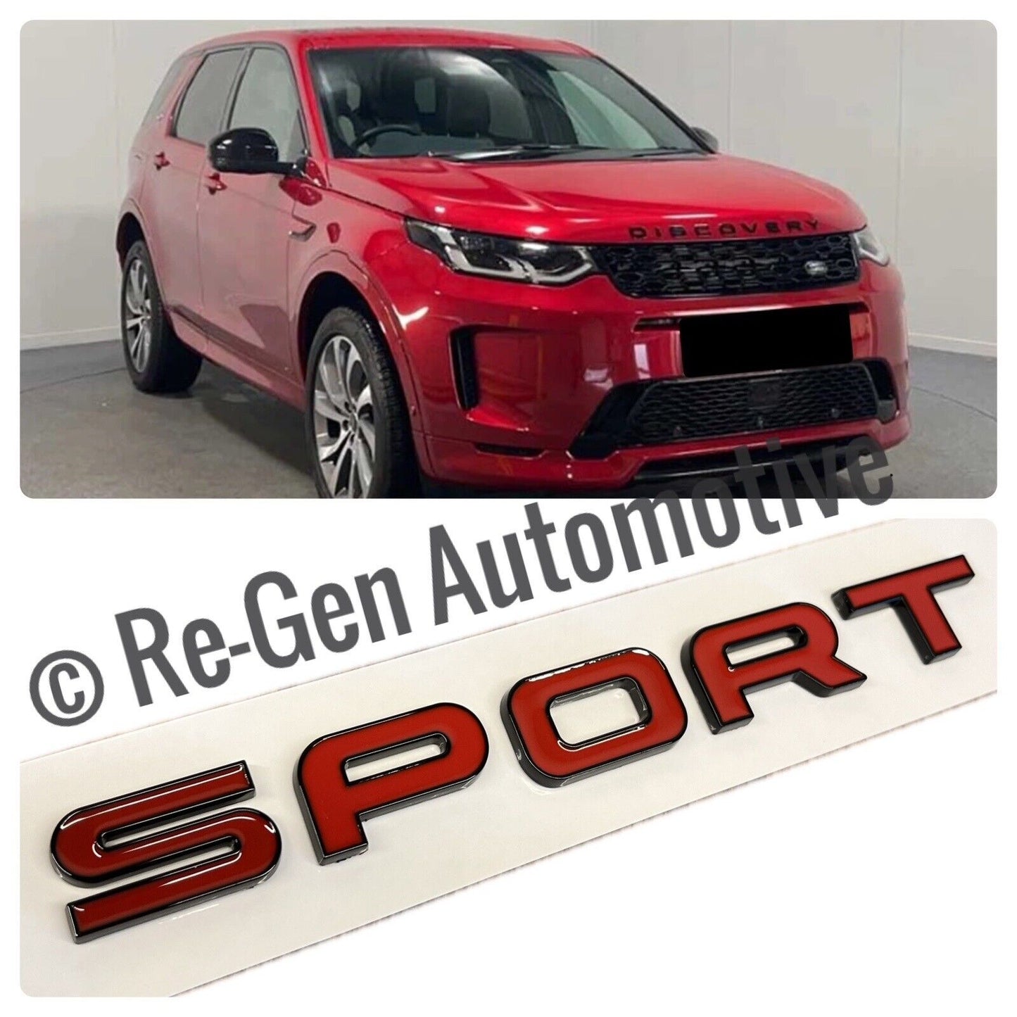 DISCOVERY SPORT RED / GLOSS BLACK REAR TAILGATE LETTERING BADGE