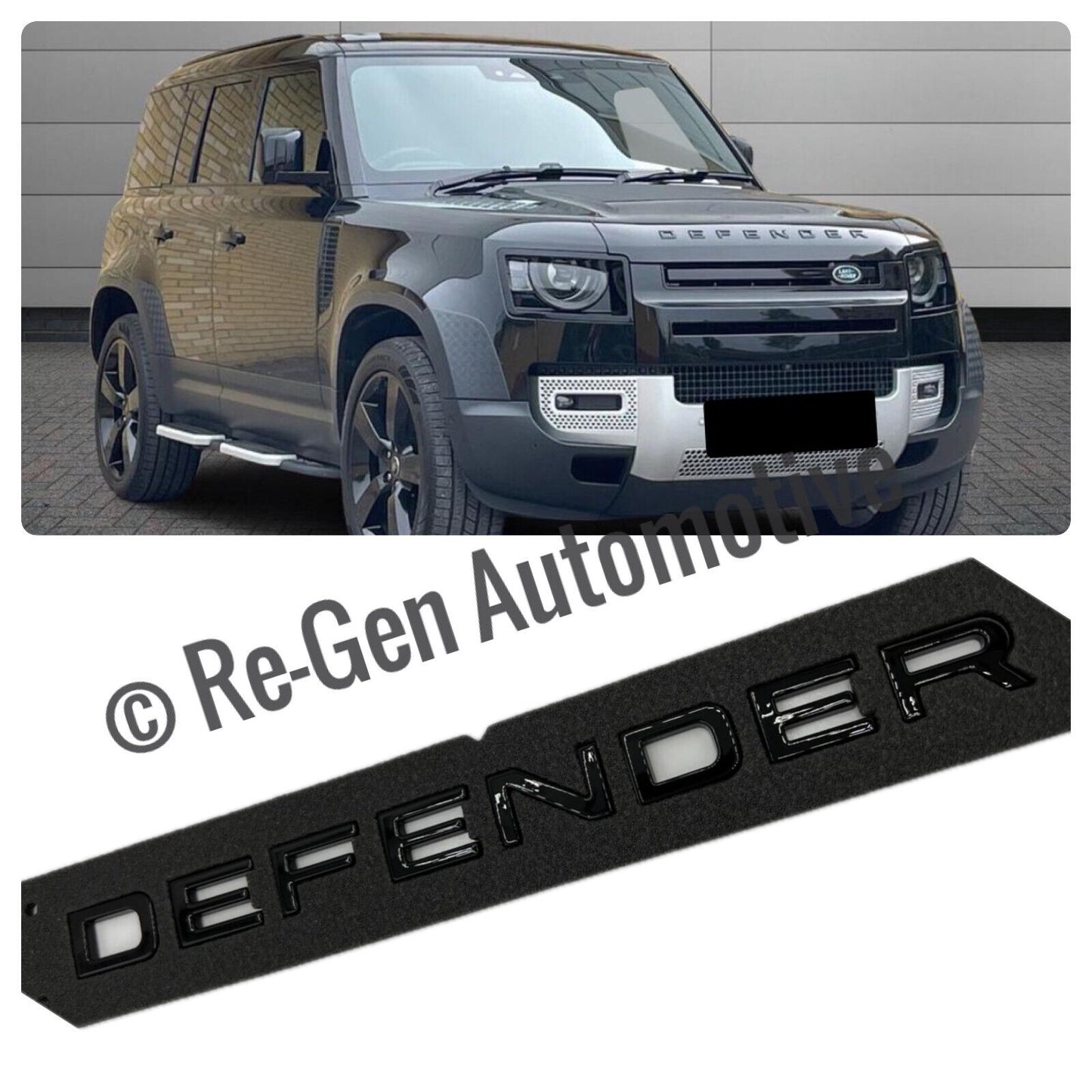 NEW DEFENDER REAR DOOR TAILGATE LETTERS / BADGES GLOSS BLACK ABS SELF ADHESIVE