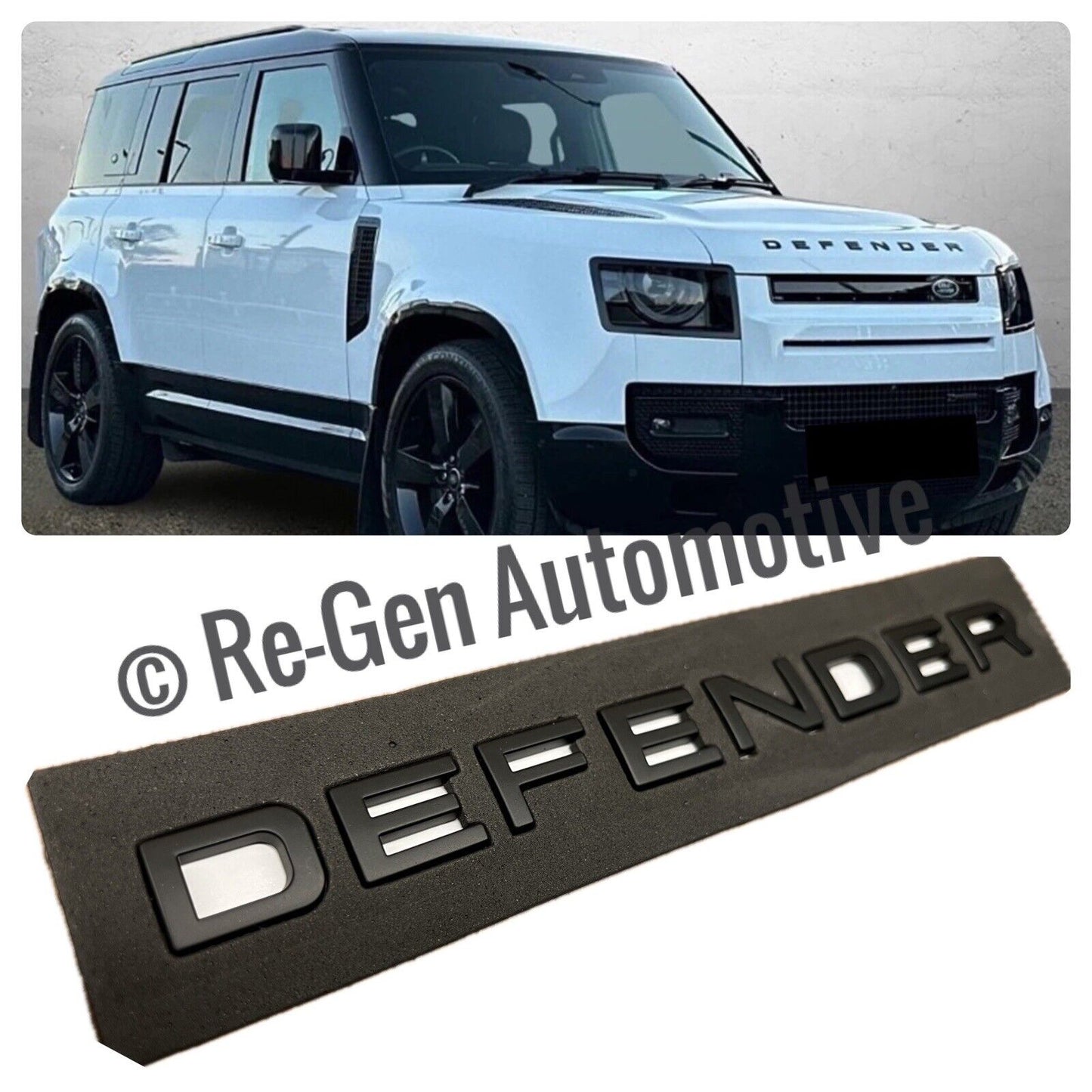 NEW DEFENDER REAR DOOR TAILGATE LETTERS / BADGES MATTE BLACK ABS SELF ADHESIVE