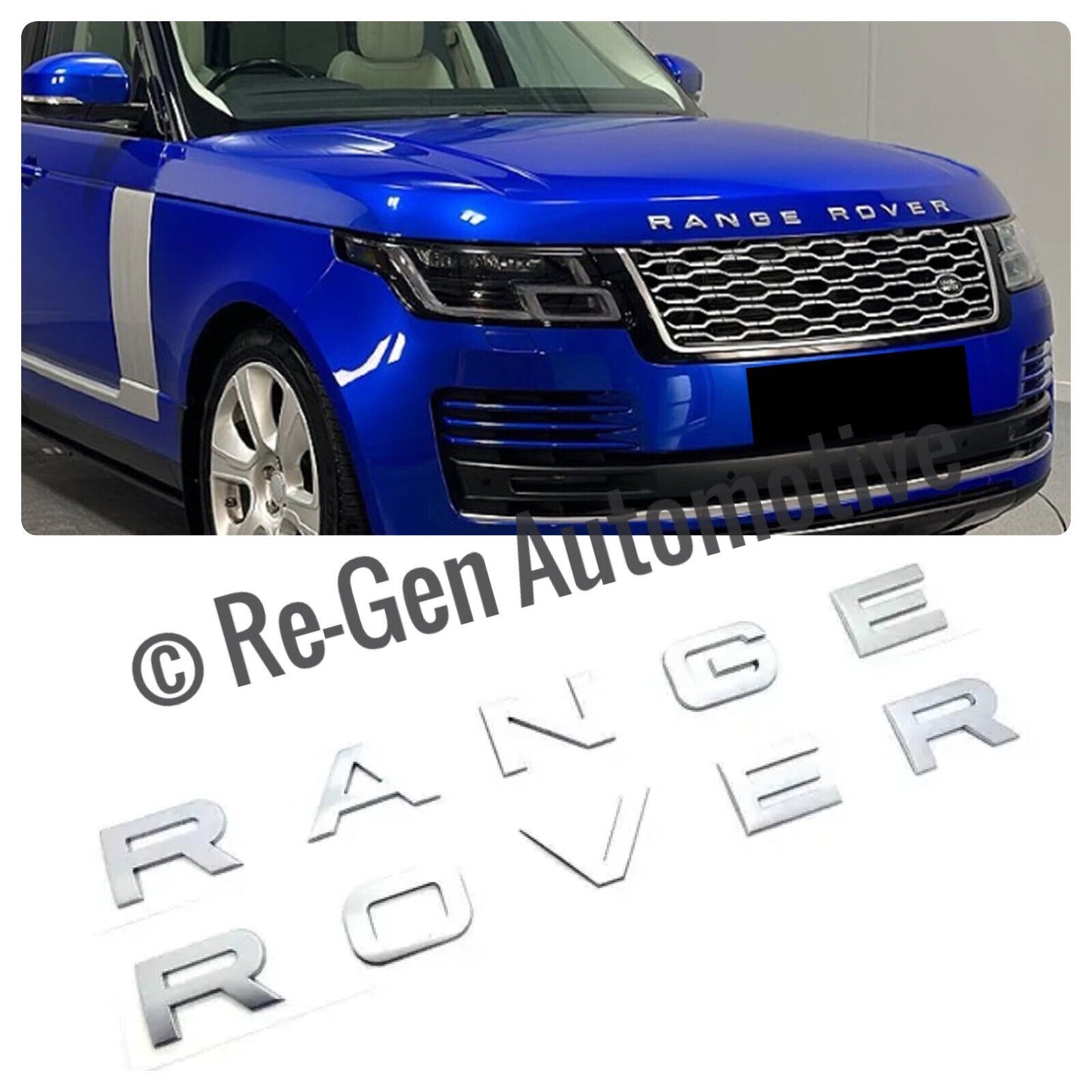 X2 RANGE ROVER VOGUE SPORT EVOQUE SILVER BONNET / TAILGATE BADGES / LETTERS ABS